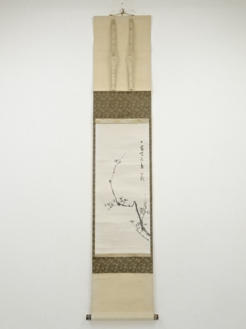 JAPANESE HANGING SCROLL / HAND PAINTED / UME BLOSSOMS / ARTISTS WORK